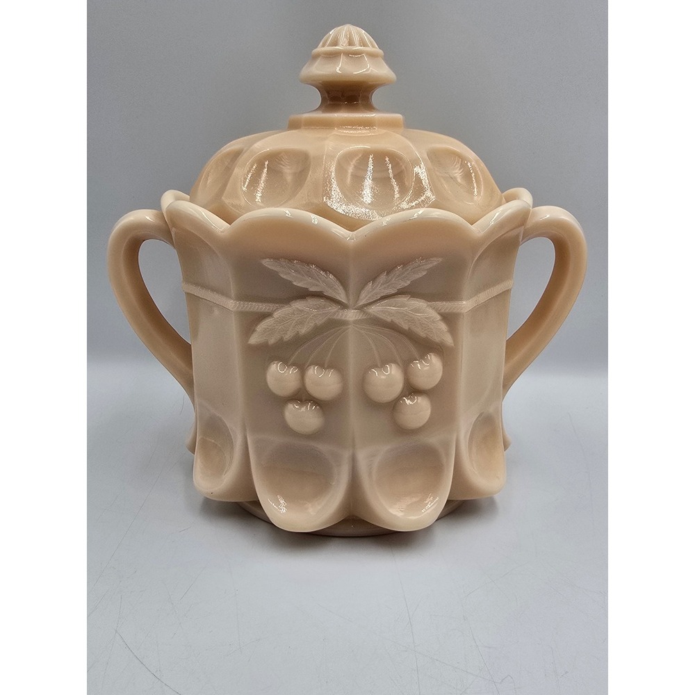 Westmoreland Paneled Grape Cherry cracker/ sugar Bowl Peach Milk Glass